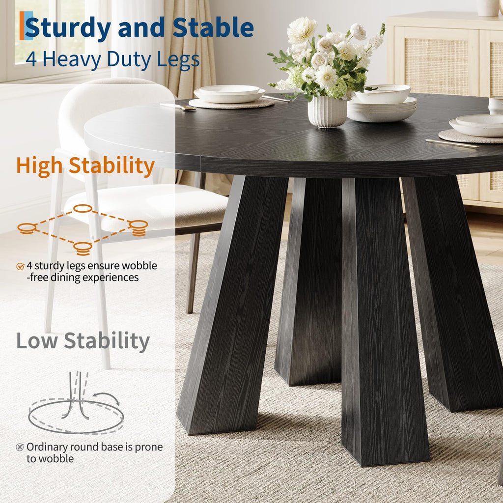 47 Round Farmhouse Dining Table for 4 | Sturdy Kitchen Table & Breakfast Nook Centerpiece Space-Saving Design for Dining Room (Table Only)