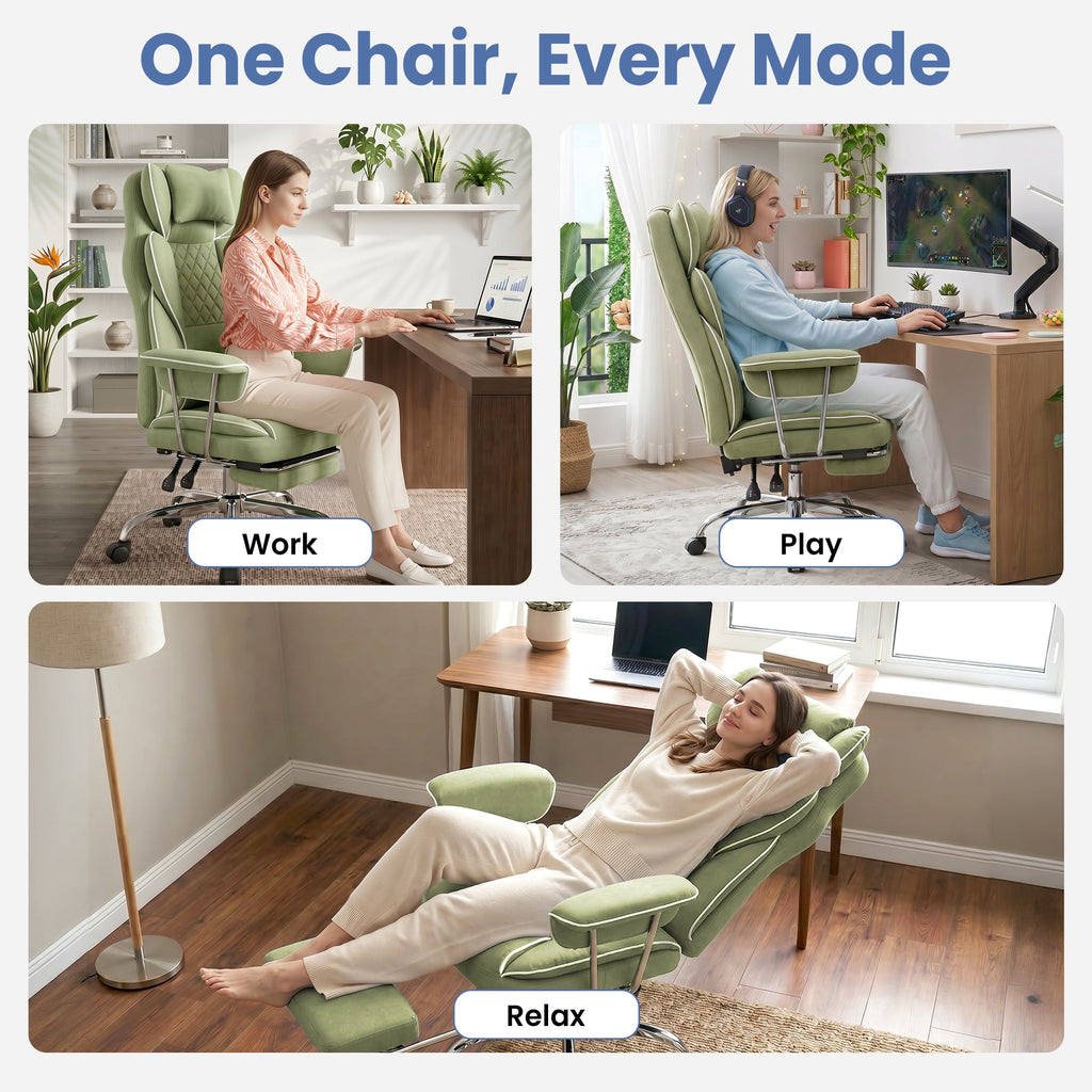 CELTOSS Executive Office Chair 400LBS, High Back Computer Chair with Arms and Footrest, Ergonomic Desk Chair with Lumbar Support, 90–135° Reclining Office Chairs for Home Work, Fabric Blue