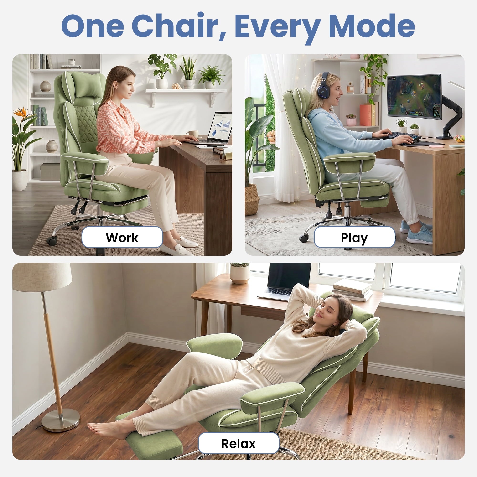 CELTOSS Executive Office Chair 400LBS, High Back Computer Chair with Arms and Footrest, Ergonomic Desk Chair with Lumbar Support, 90–135° Reclining Office Chairs for Home Work, Fabric Blue