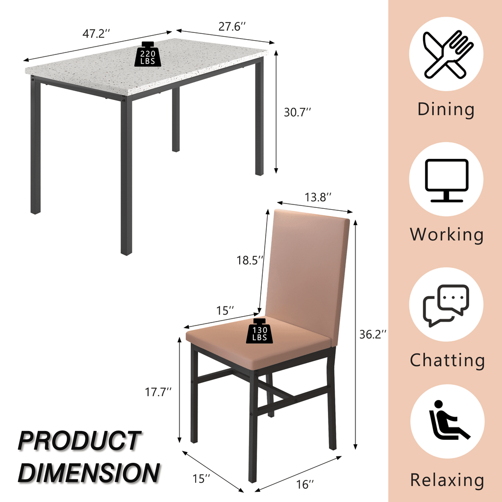 SYNGAR 5 Piece Dining Set, Modern Dining Table and Chairs Set for 4, Kitchen Dining Table Set with Faux Marble Tabletop & 4 Upholstered Chairs, for Small Space, Breakfast Nook, D9224