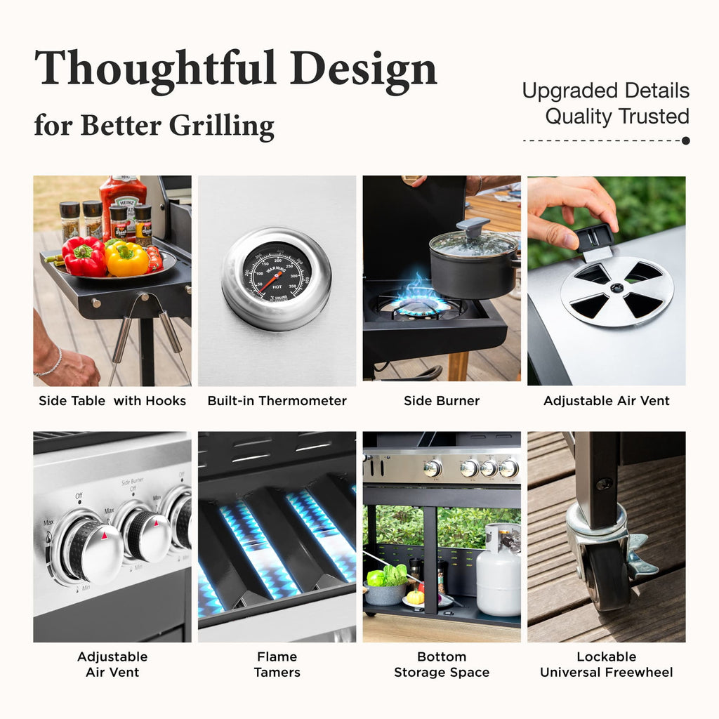 MF Studio Gas and Charcoal Grill Combo Dual Fuel 3-burner 37,000 BUT BBQ Grill with Side Burner