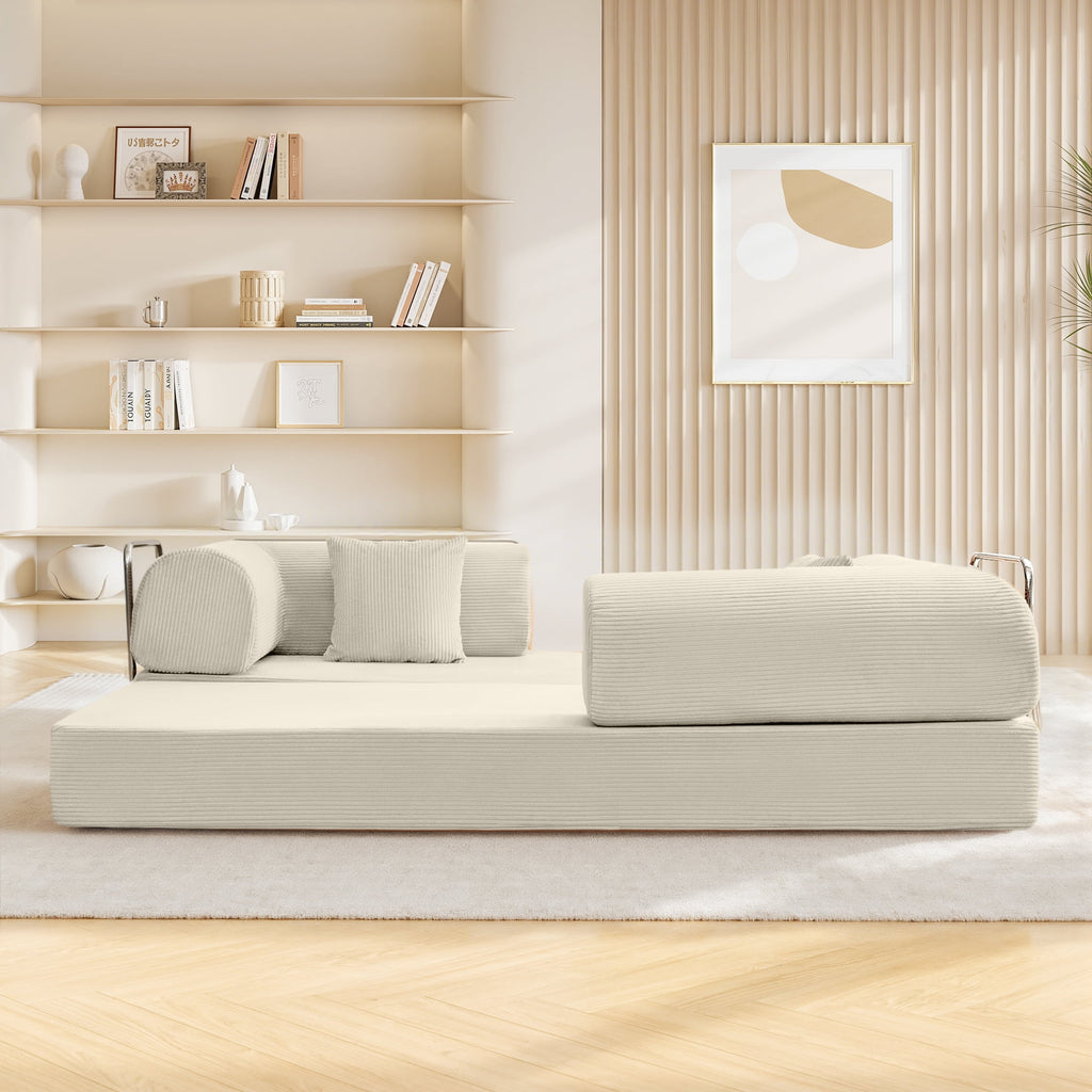 COOLHUT 63 W Combination Sofa, High Rebound Density Foam Sofa Couch, Two Forms Floor Couch Three Seats Sofa Bed for Living Room, Bedroom, Green
