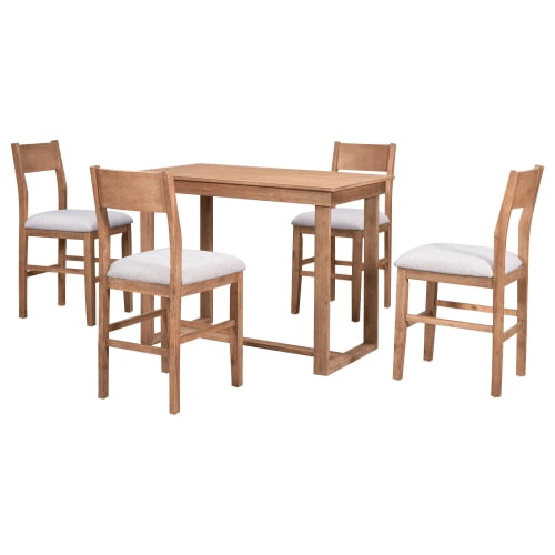 Harper & Bright Designs 5 Piece Dining Table Set Counter Height Dining Set with Classic Elegant Rectangel Table and 4 Padded Chairs for Kitchen Dining Room, Black and Beige