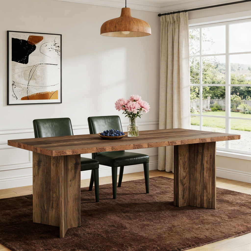 Fnova 63 Rectangular Modern Dining Table, Wooden Modern Kitchen Table for 6 People for Dining Room, Warm Brown (Chairs Not Included)