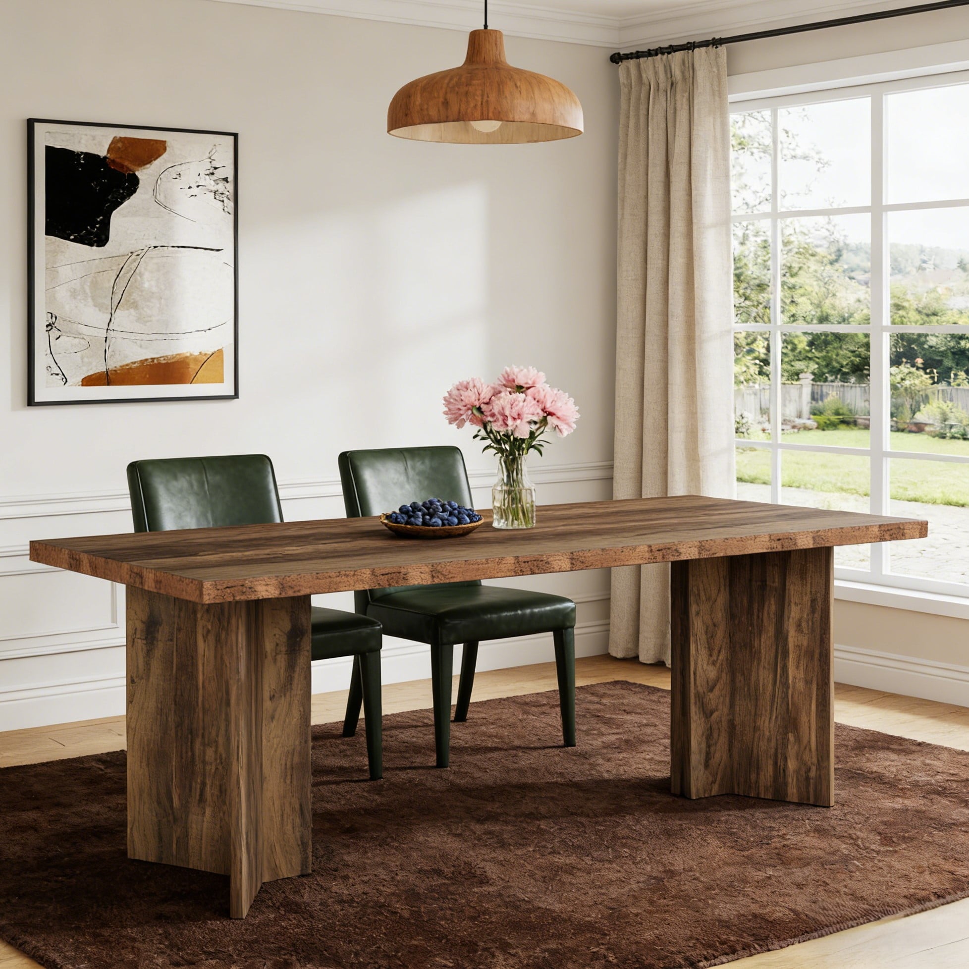 Fnova 63 Rectangular Modern Dining Table, Wooden Modern Kitchen Table for 6 People for Dining Room, Warm Brown (Chairs Not Included)