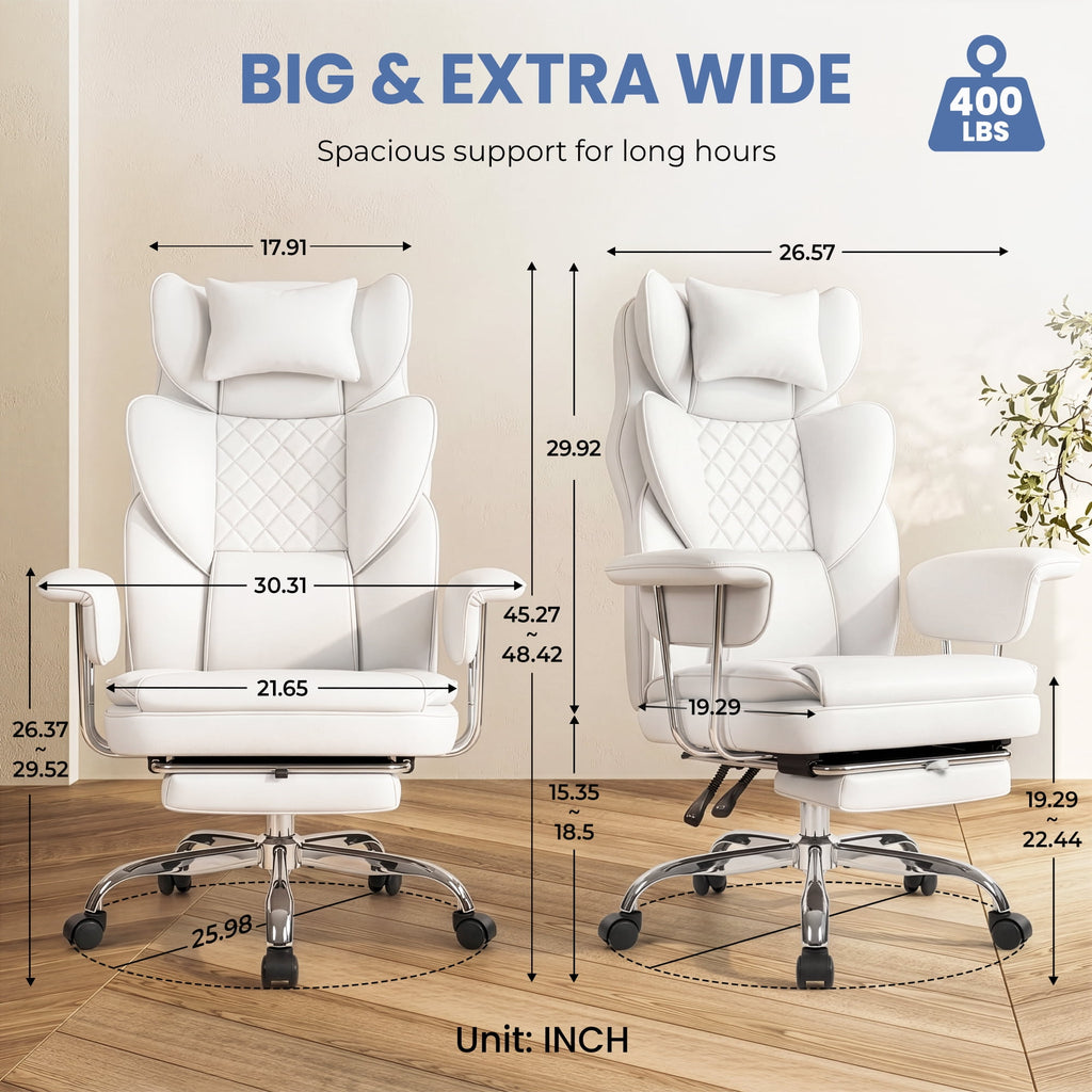 CELTOSS Executive Office Chair 400LBS, High Back Computer Chair with Arms and Footrest, Ergonomic Desk Chair with Lumbar Support, 90–135° Reclining Office Chairs for Home Work, Fabric Blue
