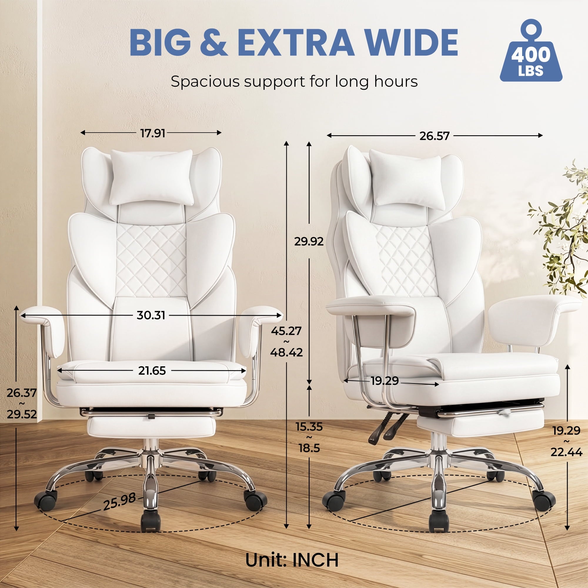CELTOSS Executive Office Chair 400LBS, High Back Computer Chair with Arms and Footrest, Ergonomic Desk Chair with Lumbar Support, 90–135° Reclining Office Chairs for Home Work, Fabric Blue