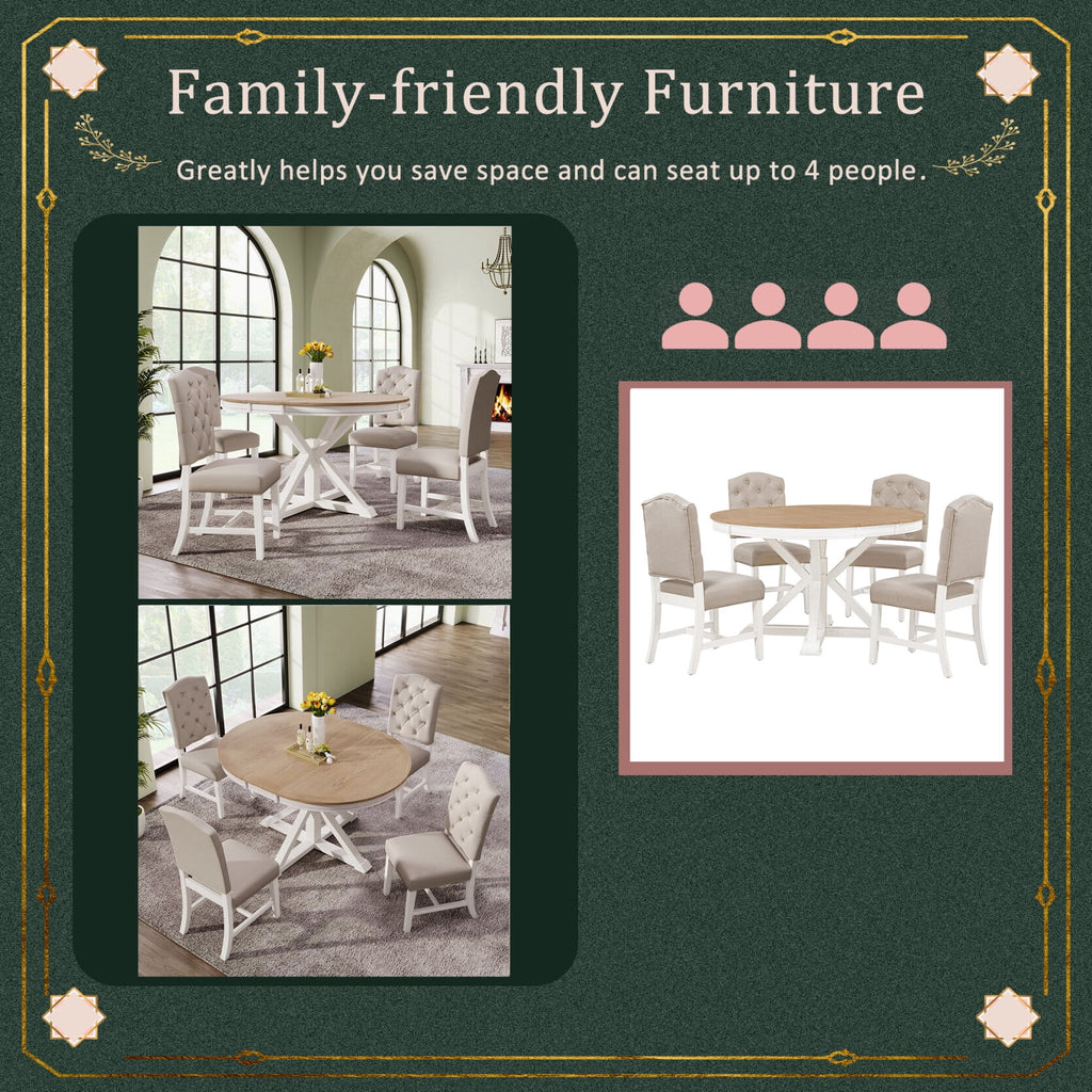 JAMPOOCA Retro Style MDF Extendable 5 Pieces Dining Table Set, Natural Wood
