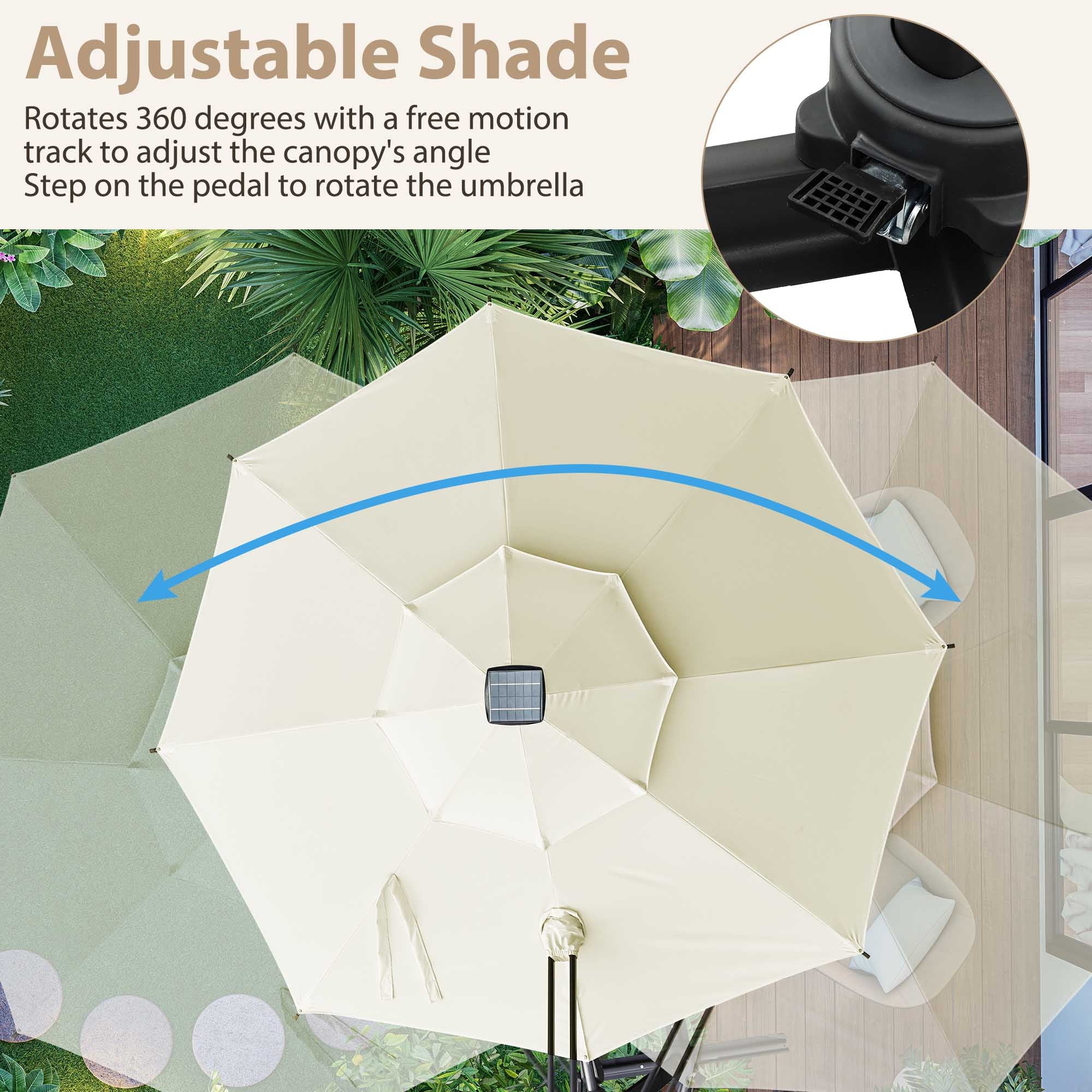 Autlaycil 10' Patio Cantilever Umbrella with Solar Lights, 5 Years Fade Resistance, Aluminum Offset Umbrella with 360-degree Rotation, Beige