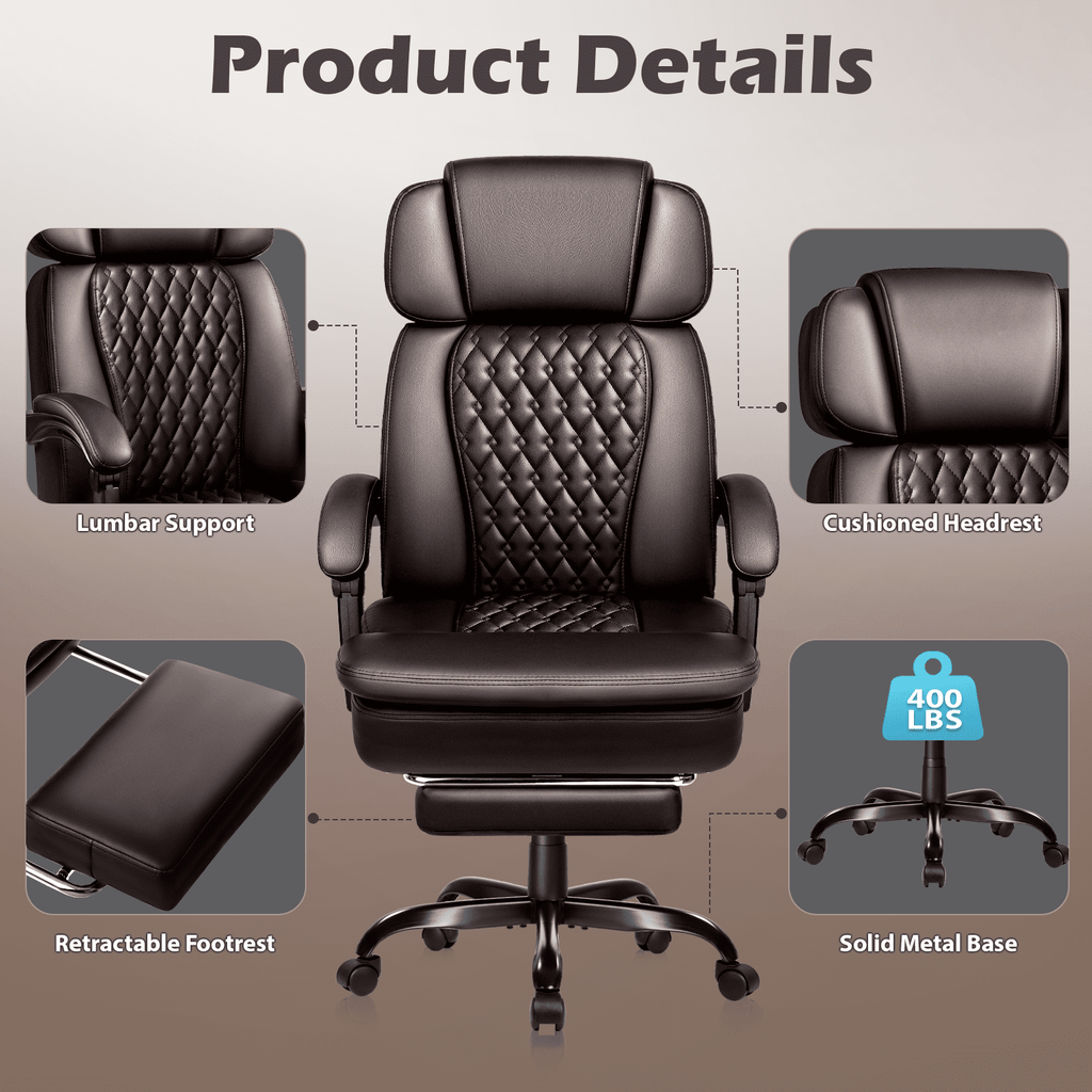 Waleaf Office Chair with Footrest,90-165°Reclining Ergonomic High Back Computer Desk Chair Lumbar Support for Home Office