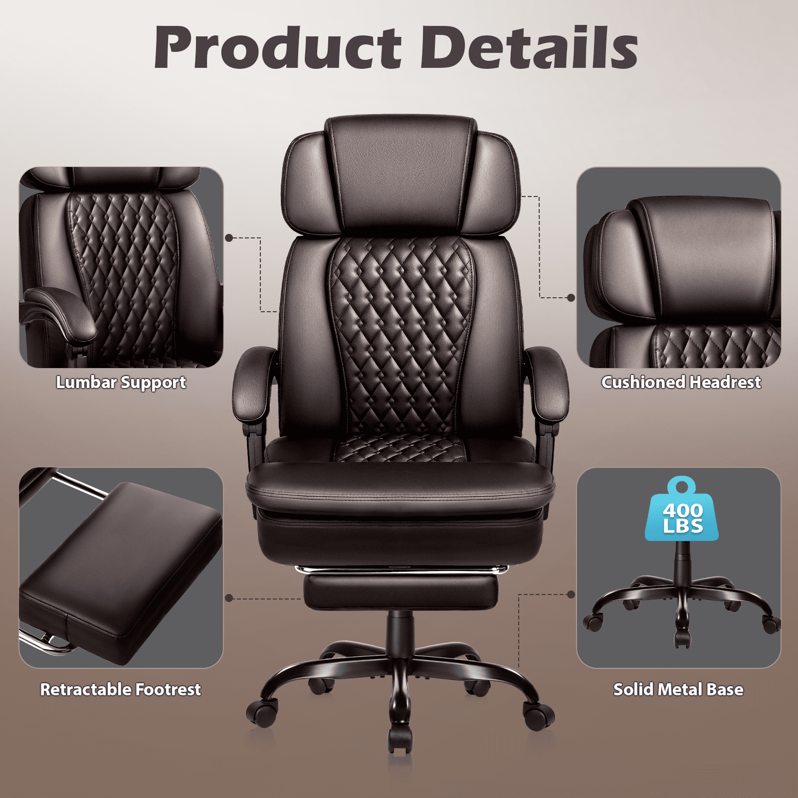 Waleaf Office Chair with Footrest,90-165°Reclining Ergonomic High Back Computer Desk Chair Lumbar Support for Home Office