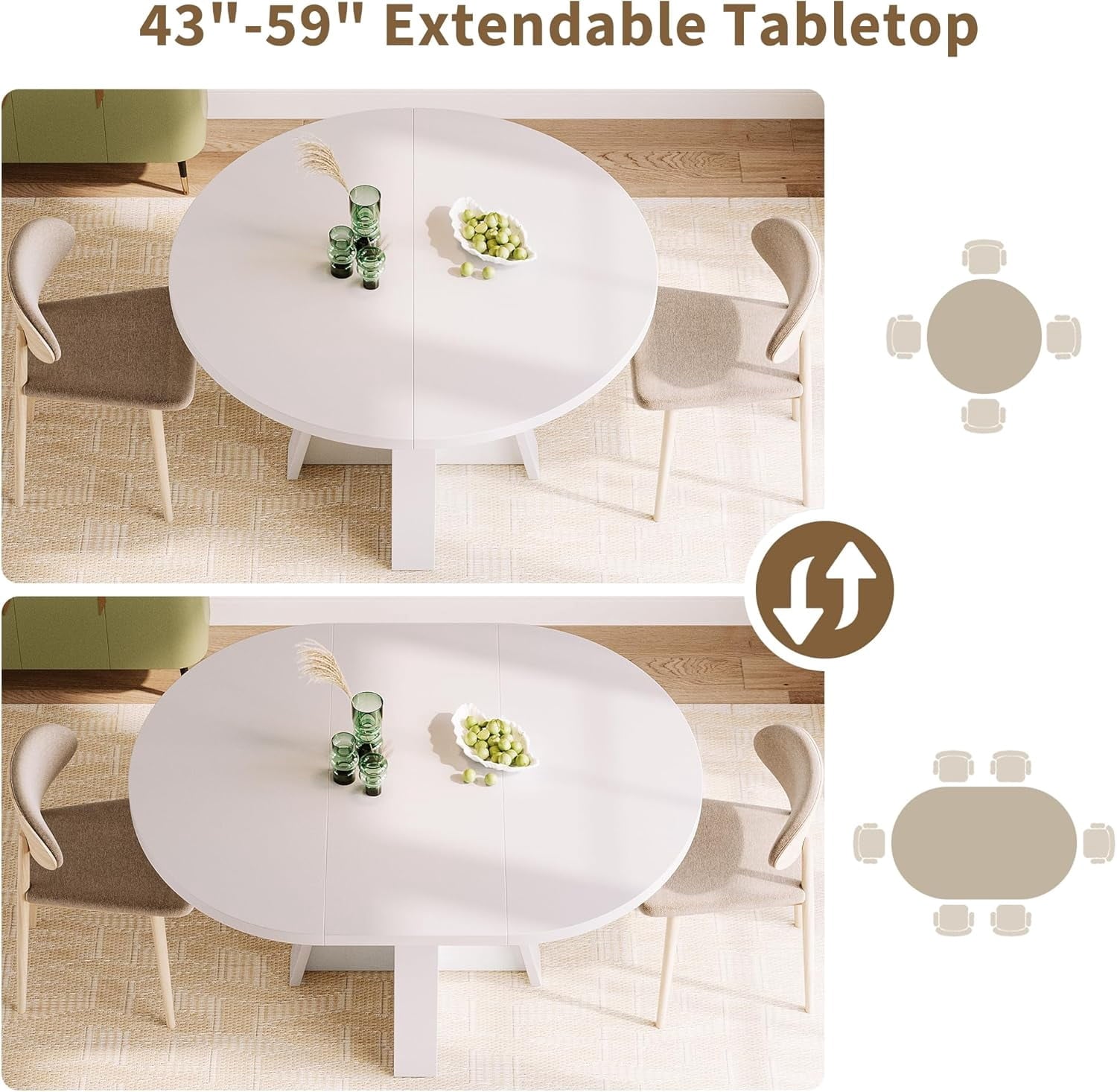 Laisnet 47 Round Dining Table for 6, Modern Wooden Dinner Table for Kitchen Living Room, Black