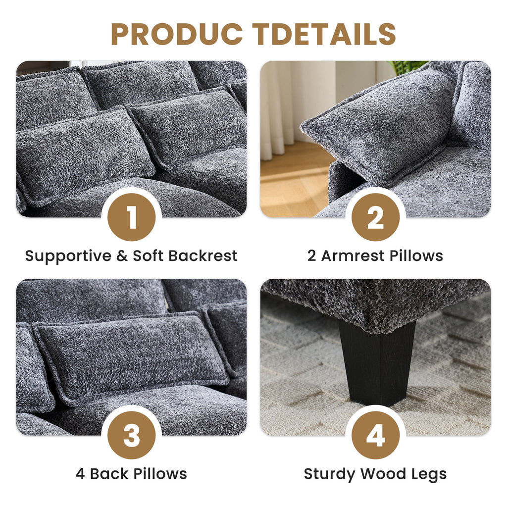 JONPONY109.45 U Shaped Couch,Oversized 4 Seat Sectional with 4 Waist Pillows, Convertible Upholstery Symmetrical Sofá,Sleeper Sofa Couch with Double Chaise Lounge &Memory Foam for Living Room, Beige