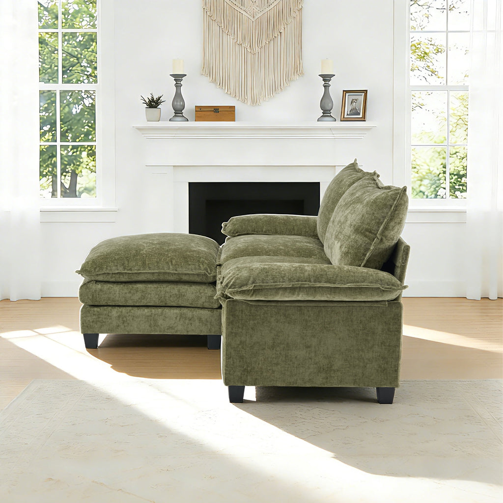 Ktaxon Sectional Sofa L Shaped Couch with Chaise Living Room Sleeper Set, 2 Seats with Chenille and Double Layer Cushions 86 W Beige