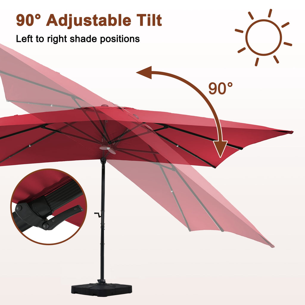 Mondawe 10x10ft Patio Umbrella Outdoor Square Large Cantilever Windproof Offset and Heavy Duty Sun Umbrella for Garden Deck Pool, Red
