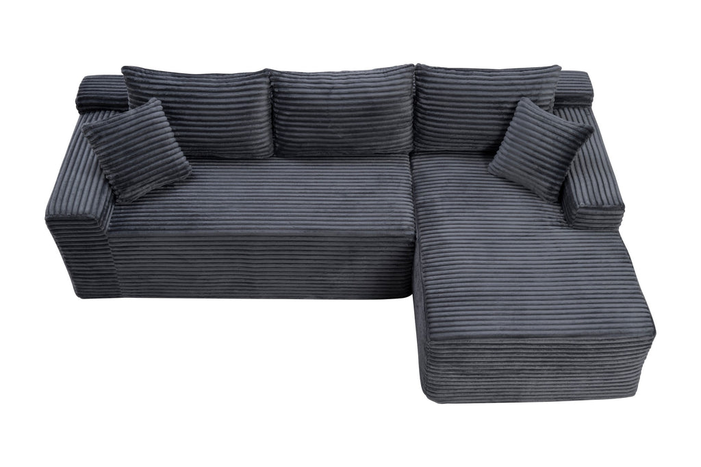 LLappuil 108 Sectional Sofa, Modular Sectional Couch with Left Chaise, Deep Seat Corduroy Cloud Sofa for Living Room Black