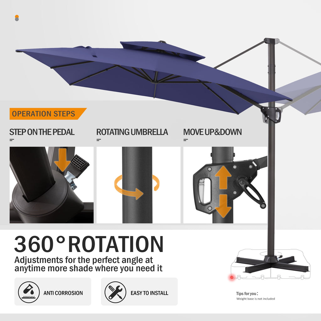 Pellebant 9' X 11' Patio Umbrella Outdoor Rectangle Umbrella Large Cantilever Umbrella Windproof Offset Heavy Duty Sun for Garden Deck Pool Patio