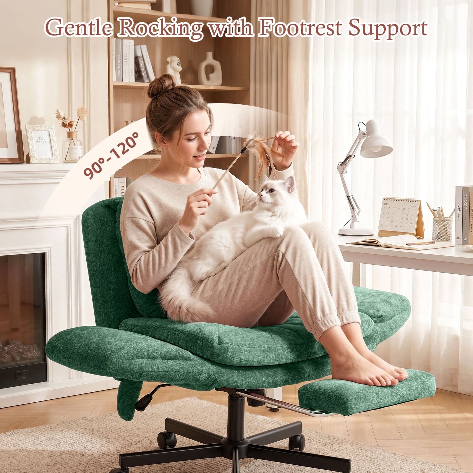Hforesty Cross Legged Office Chair, Inflatable Flip-up Back & Wide Seat, 5-Position Armrests & Footrest, Ergonomic Task Chair for Home Office, Gray