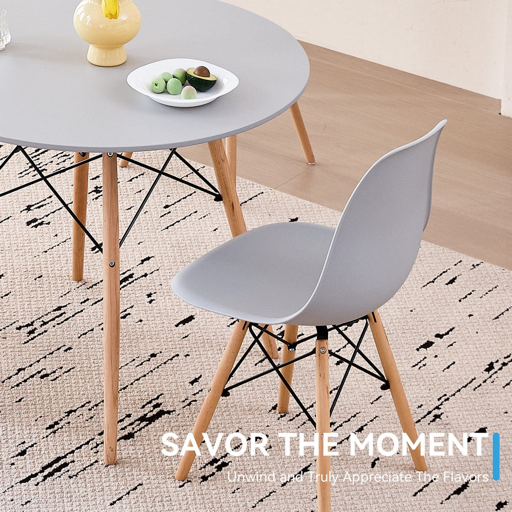 5-Piece 35.5'' Round Dining Table Set for 4, Kitchen Table Chair Set of 4, Mid-Century Modern Dinette Dining Room Table Set Dinner Table for 4 W/Solid Wood Legs, White