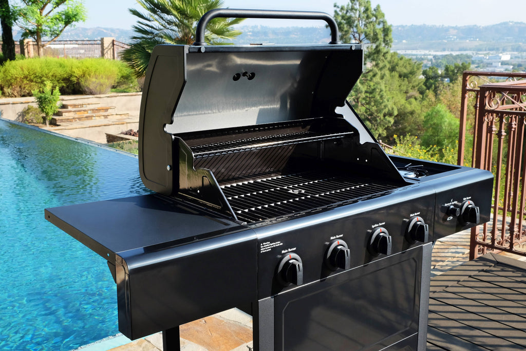 Kenmore 4-Burner Outdoor Propane Gas Grill with Side Burner, Open Cart, Stainless Steel