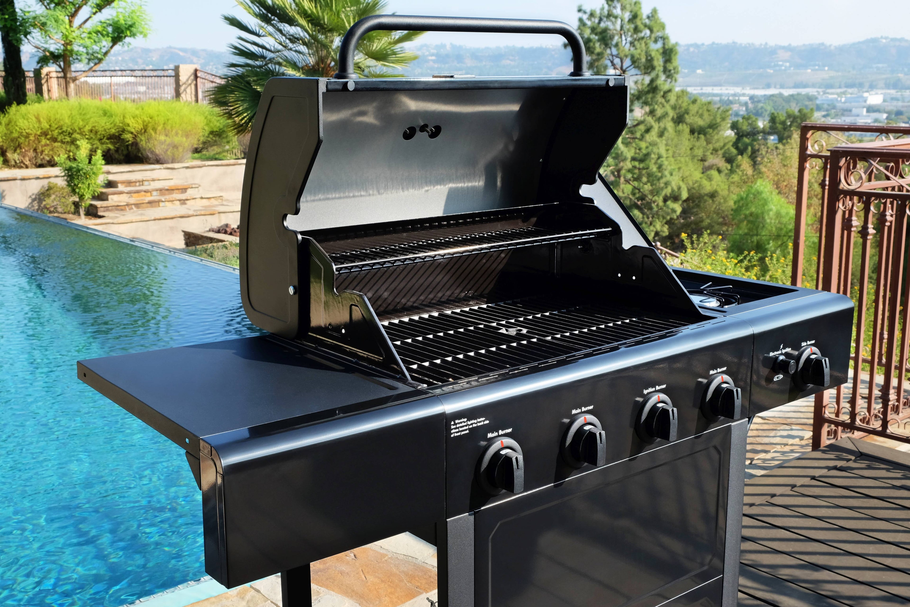 Kenmore 4-Burner Outdoor Propane Gas Grill with Side Burner, Open Cart, Stainless Steel