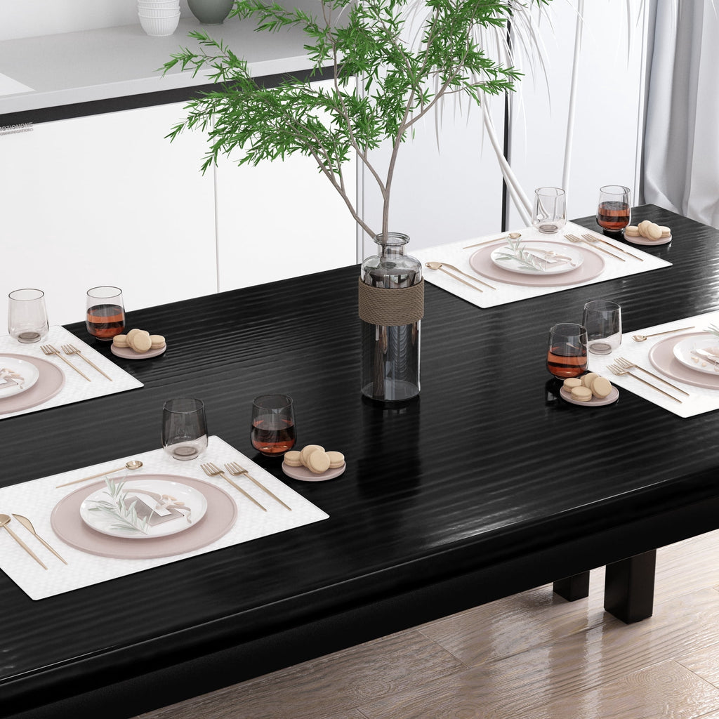 MIERES Kitchen Dining Set: Rectangular solid wood dining table with two benches, suitable for 2 to 4 people, small dining set, black