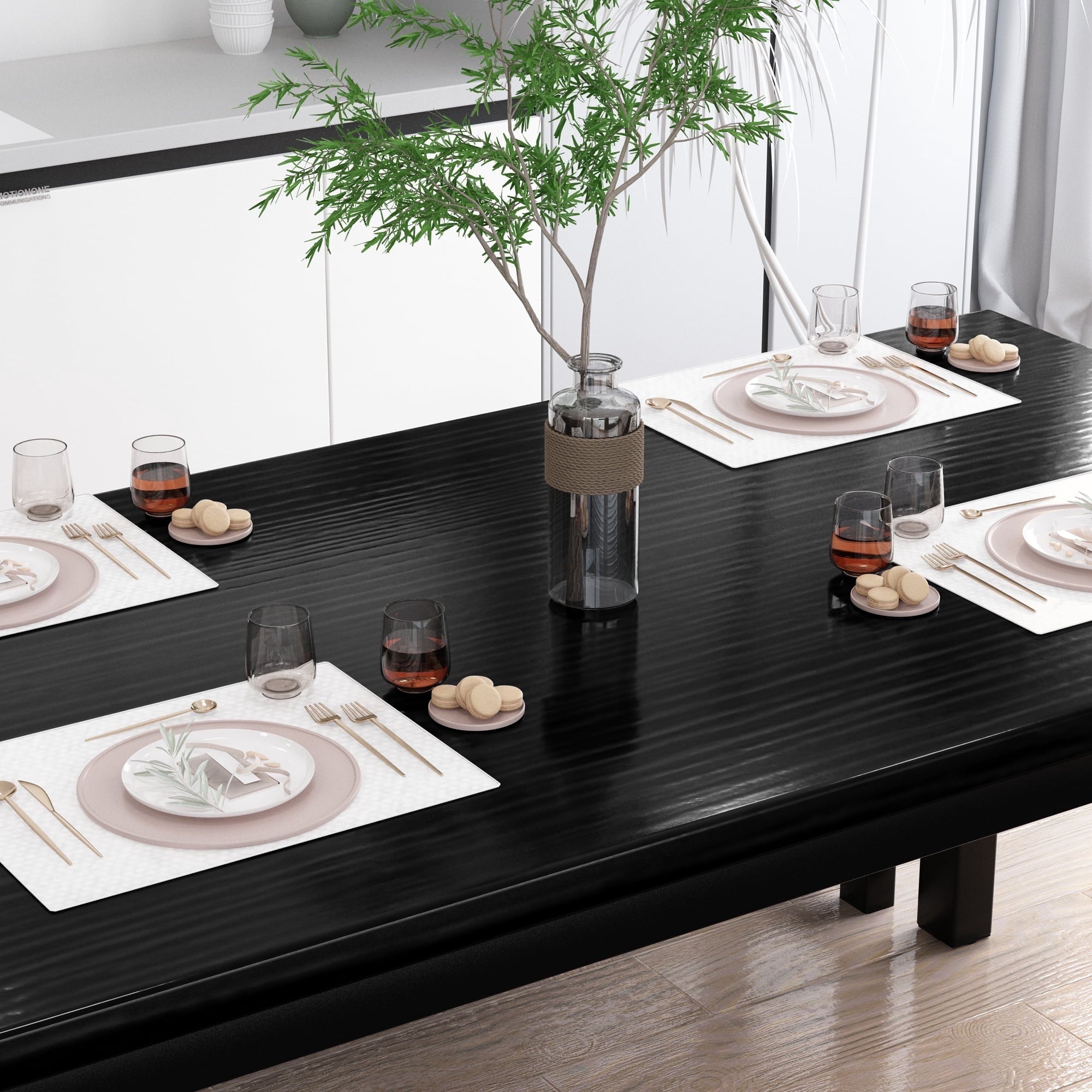 MIERES Kitchen Dining Set: Rectangular solid wood dining table with two benches, suitable for 2 to 4 people, small dining set, black