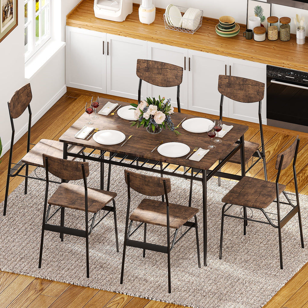 Ktaxon Dining Table Set for 4/6 with Storage Racks, Dining Room Table Set for 4/6 Modern Design, Kitchen Table and Chairs for Home Kitchen, Natural Wood