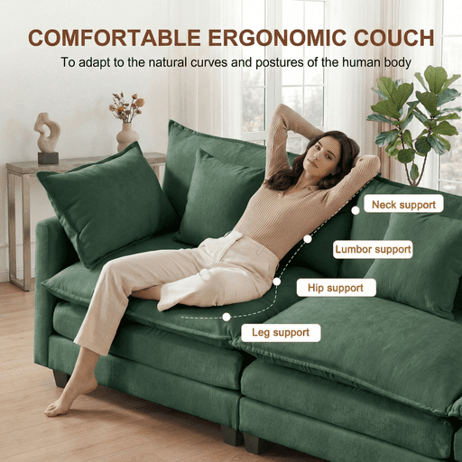 Dioepic Cloud Chenille 3-Seat Living Room Sectional Sofa Modern Cloud Couch 111.4 with Ottoman & 3 Pillows, Grey