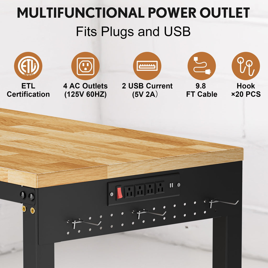 MUWOOD 96-inch L-Shaped Heavy-Duty Workbench with Adjustable Height, Wood Worktop, 5000 LBS Load Capacity for Garage, Workshop