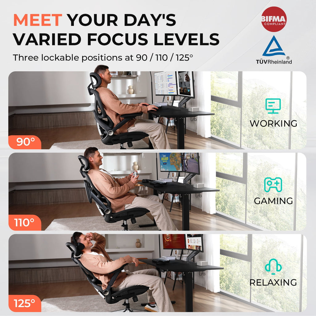 Ergonomic Mesh Office Chair with Adjustable Lumbar Support, Flip-Up Arms, Headrest, Swivel Task Chair for Home Office