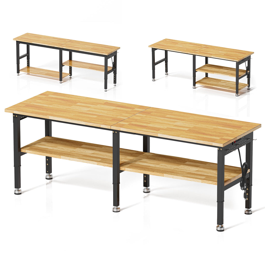 MUWOOD 96-inch Adjustable Height Workbench with Adjustable Height, Wood Worktop, 5000 LBS Load Capacity for Garage, Workshop