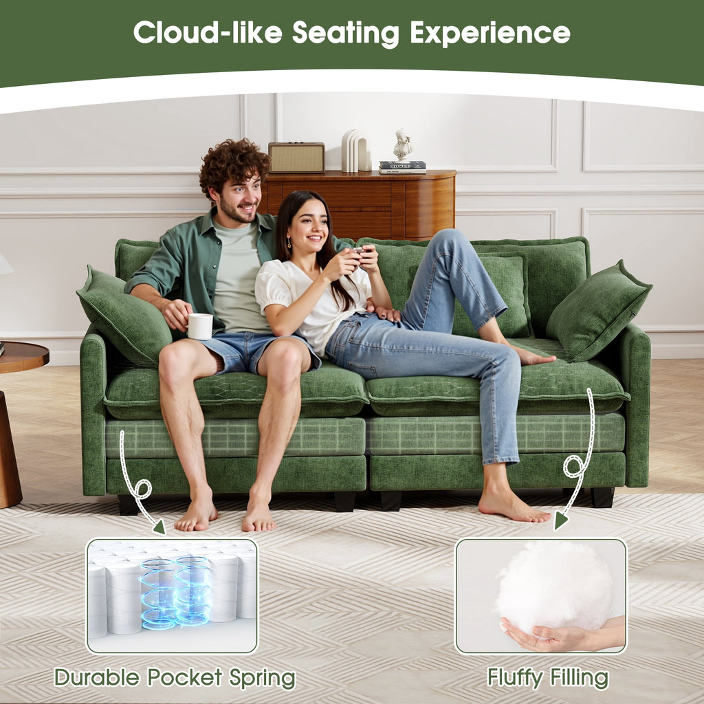 BedLuxury 111.5'' Modular Sectional Sofa with Movable Ottomans, U Shaped Cloud Couch for Living Room, 3-Seat, Beige