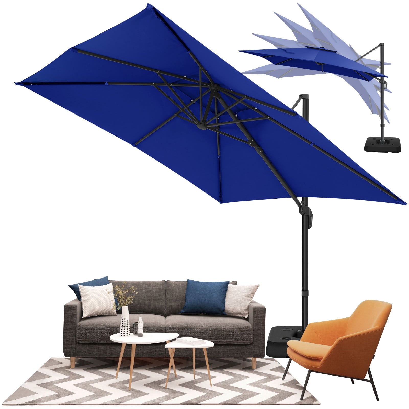 HOTEEL 10ft Patio Umbrella Outdoor Square Large Cantilever Windproof Offset and Heavy Duty Sun Umbrella for Garden Deck Pool，Gray