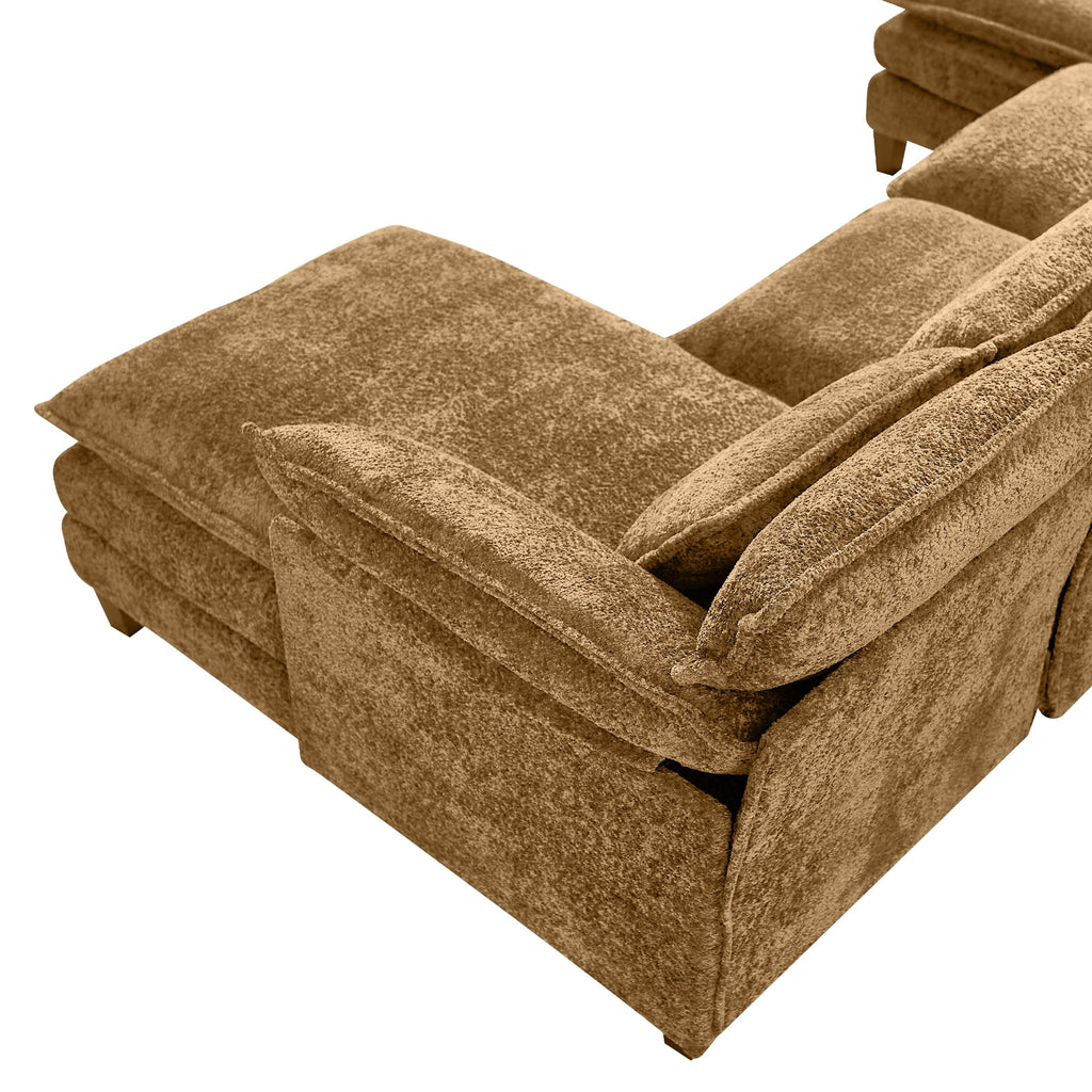 JONPONY109.45 U Shaped Couch,Oversized 4 Seat Sectional with 4 Waist Pillows, Convertible Upholstery Symmetrical Sofá,Sleeper Sofa Couch with Double Chaise Lounge &Memory Foam for Living Room, Beige