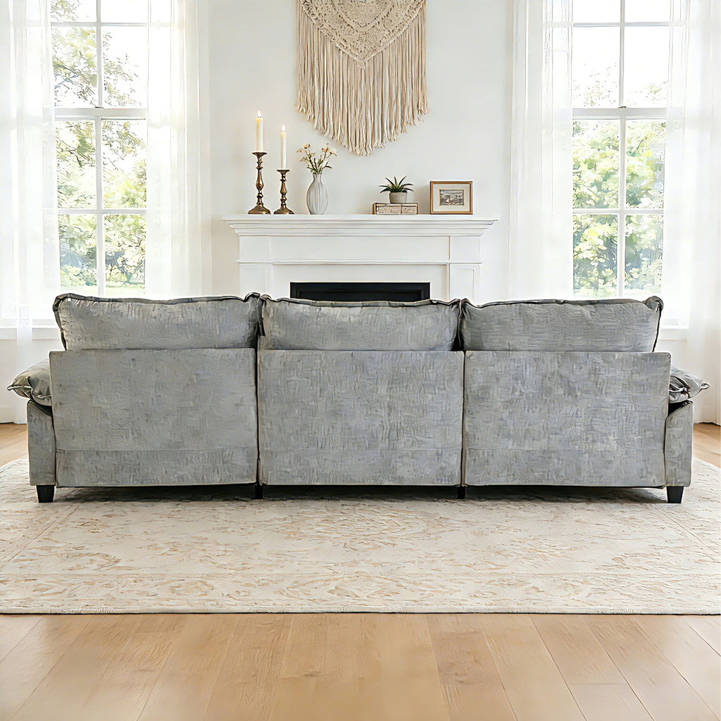 Ktaxon Sectional Sofa L Shaped Couch with Chaise Living Room Sleeper Set, 2 Seats with Chenille and Double Layer Cushions 86 W Beige