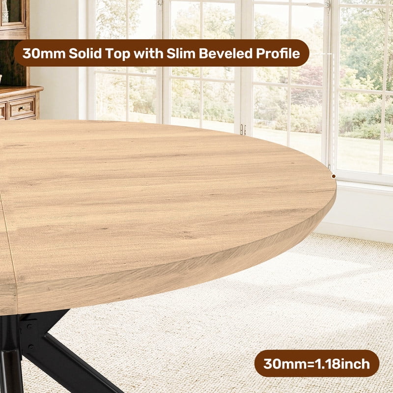 Hawsaiy 47 Round Dining Table for 4-6, Modern Farmhouse Kitchen Table with Metal Legs, Wood Circle Dinner Table for Kitchen & Dining Room, Walnut