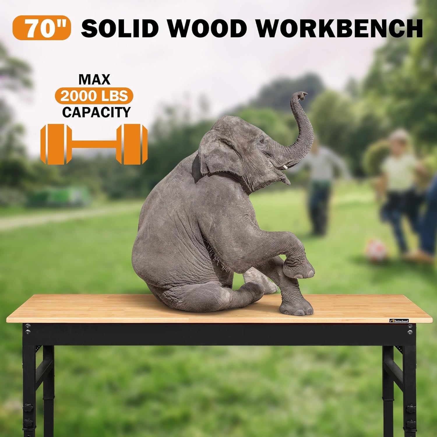 Tolead 60 Heavy-Duty Adjustable Workbench with Power Outlets, Rubber Wood Shop Table, Metal Wheels, Workstation