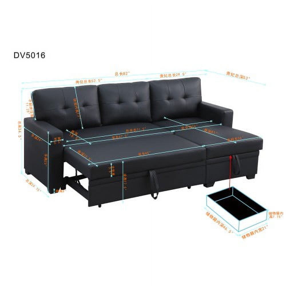 BSHTI L-Shaped Pull-Out Sleeper Sofa Bed with Storage Chaise, 3-Seater Convertible Corduroy Sectional Couch, Solid Wood & Iron Frame, Black
