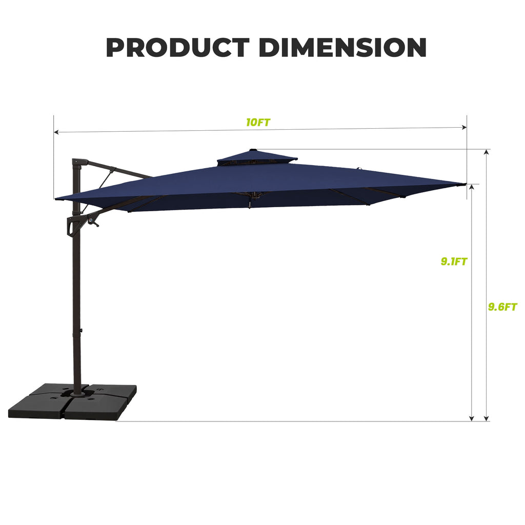 FUNDAZE 10x10ft Cantilever Patio Umbrella with Cross Base & Cover, Waterproof UV Resistant for Garden Poolside Cafe & Deck, Beige