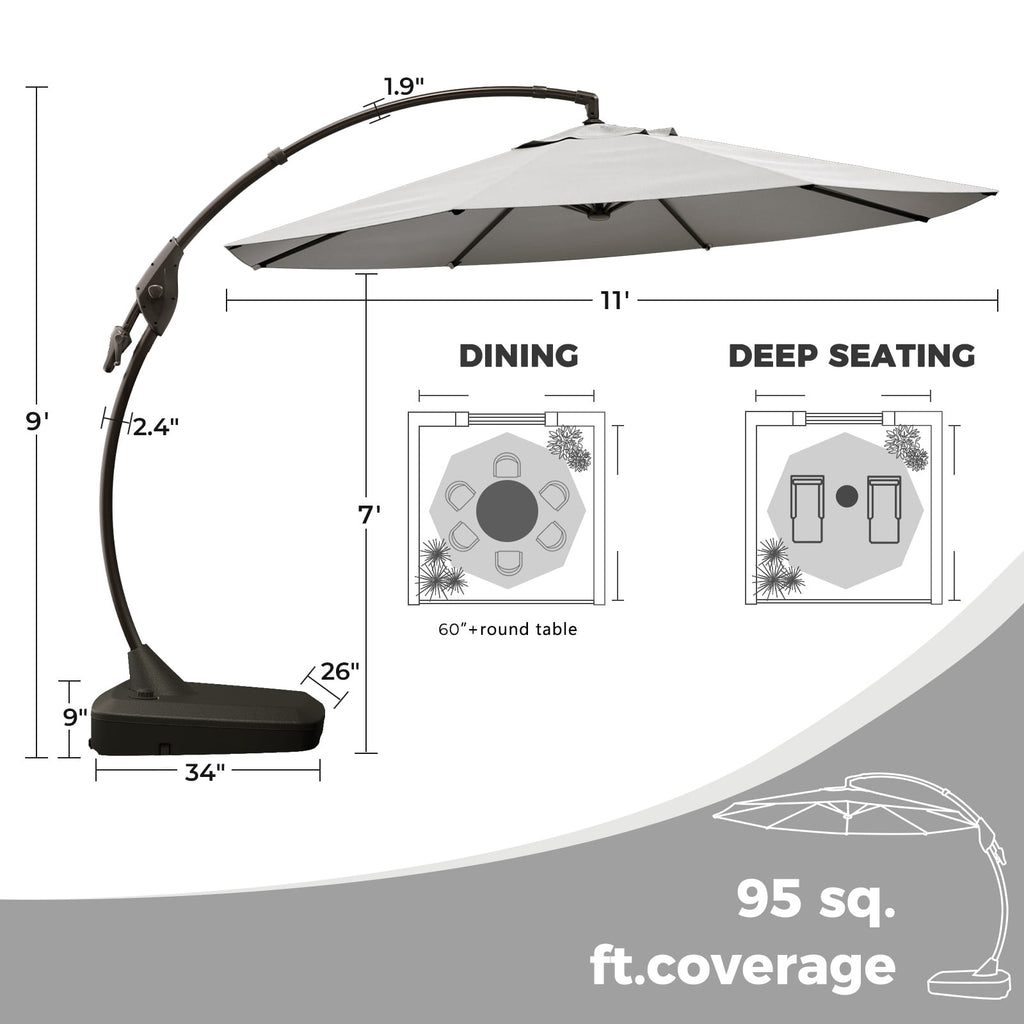 GRANDPATIO 12 Ft Outdoor Umbrella with Base, Large Aluminum Cantilever Offset Umbrella for Patio Pool, Black & White