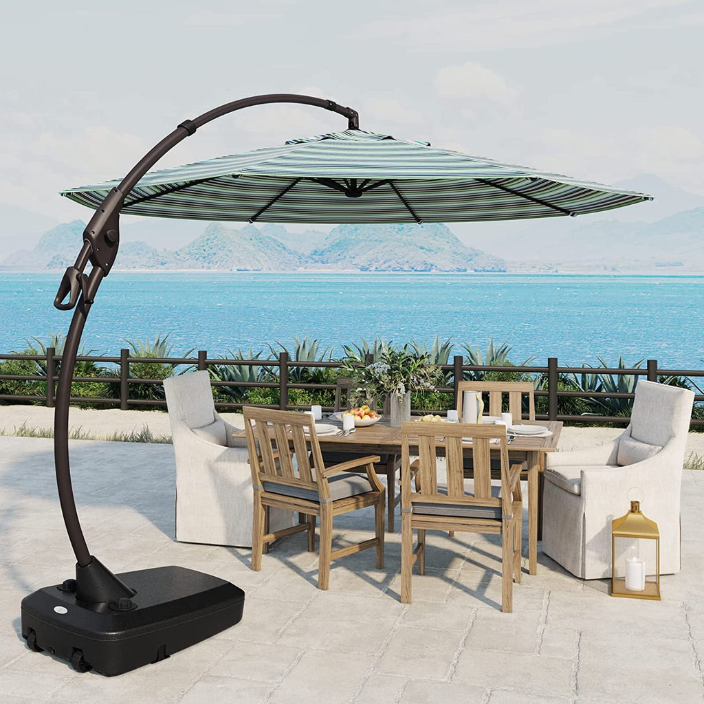 GRANDPATIO 12 ft Deluxe Aluminium Patio Umbrella with Base, Large Offset Outdoor Umbrella, Navy Blue