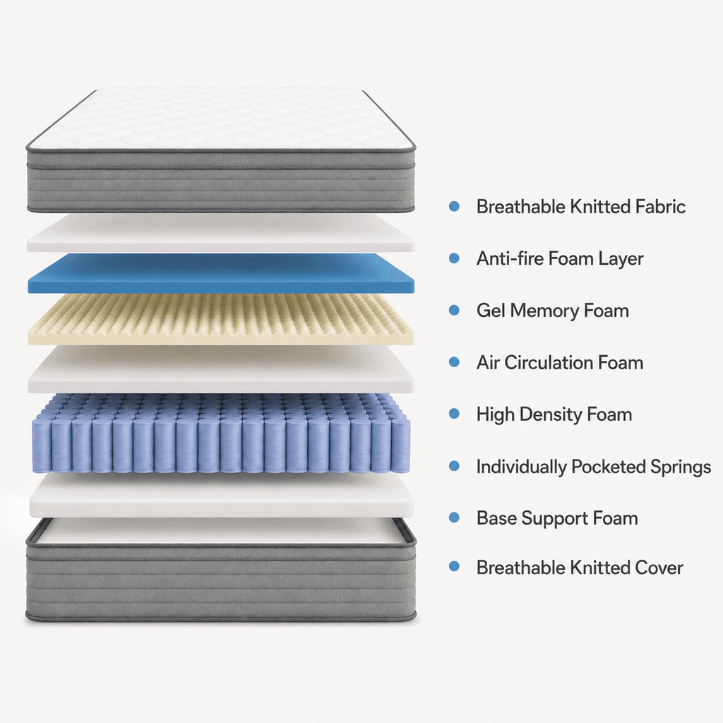 Arienivo Queen Size Mattress 12 Hybrid Mattress in a Box, Cooling Gel Memory Foam and Pocket Coils, Medium Support, Pressure Relief & Motion Isolation for Adult