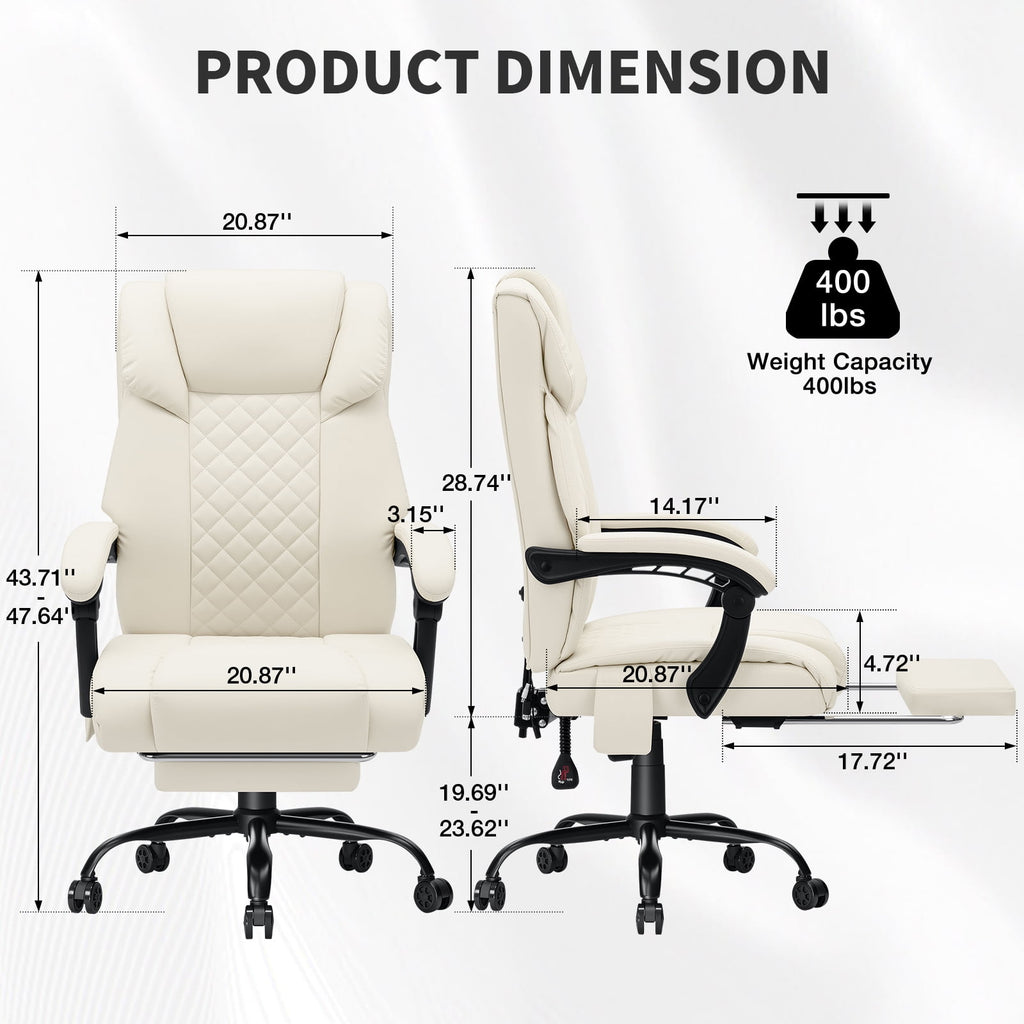 Hoffree Massage Office Chair 400LBS Executive Office Chair Massage and Footrest Big and Tall Office Chair with Heated Lumbar Support, Ergonomic Computer Desk Chair Reclining High Back Leather Office