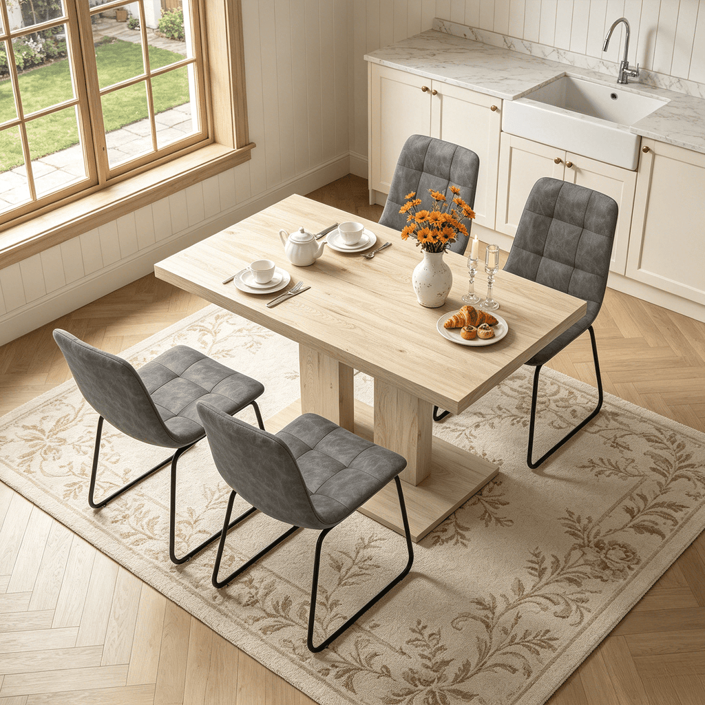 46.2 Dining Table,Modern Square Dining Table for 4-6 People,Rectangular Dining Room Table with Sturdy Pedestal Base，Rectangle kitchen Table for Living Room, Apartment