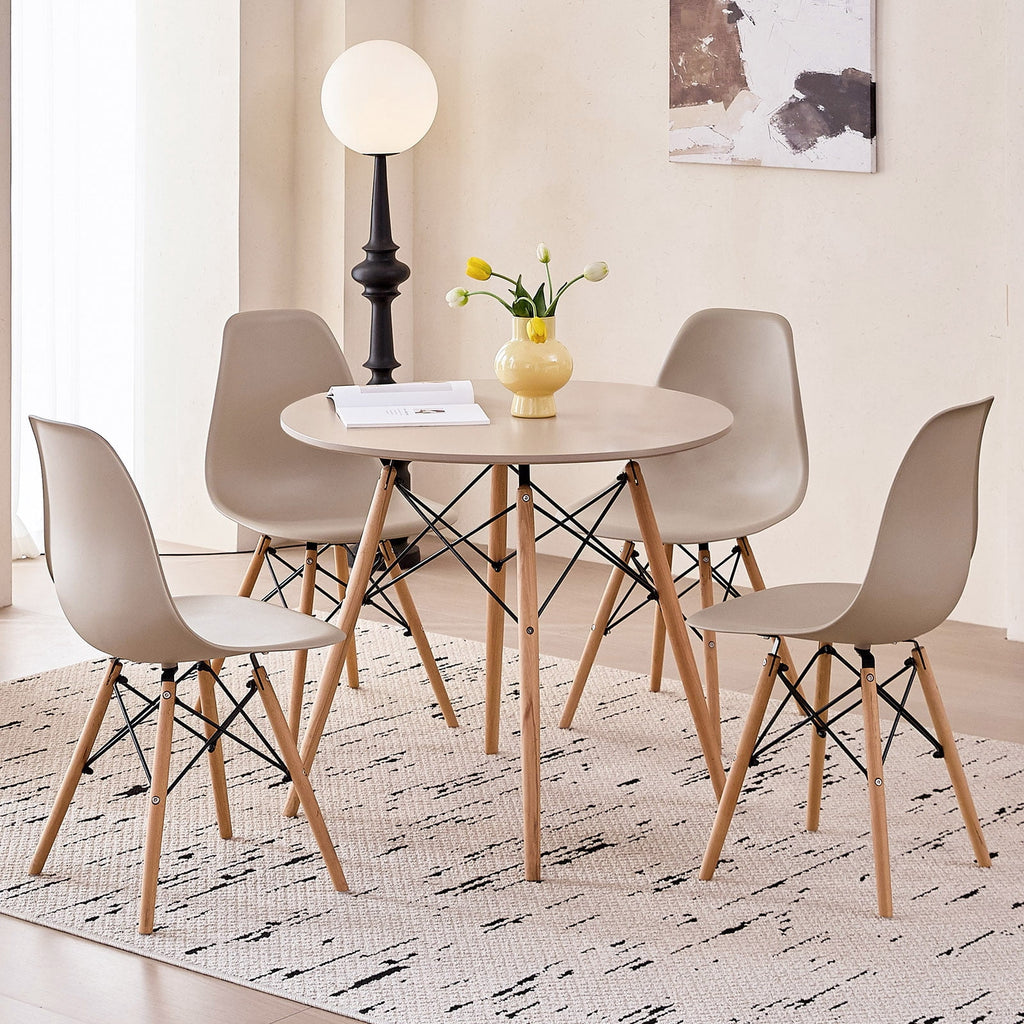 5-Piece 35.5'' Round Dining Table Set for 4, Kitchen Table Chair Set of 4, Mid-Century Modern Dinette Dining Room Table Set Dinner Table for 4 W/Solid Wood Legs, White