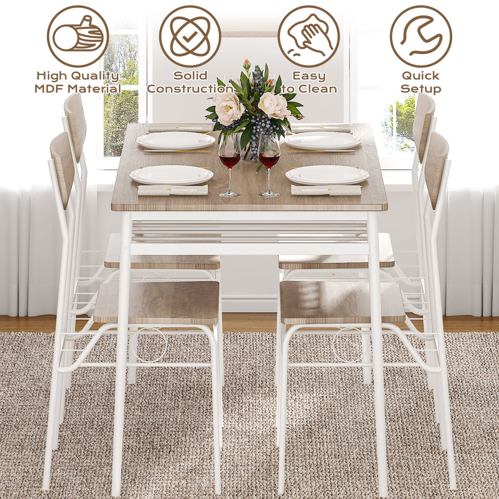 Ktaxon Dining Table Set for 4/6 with Storage Racks, Dining Room Table Set for 4/6 Modern Design, Kitchen Table and Chairs for Home Kitchen, Natural Wood