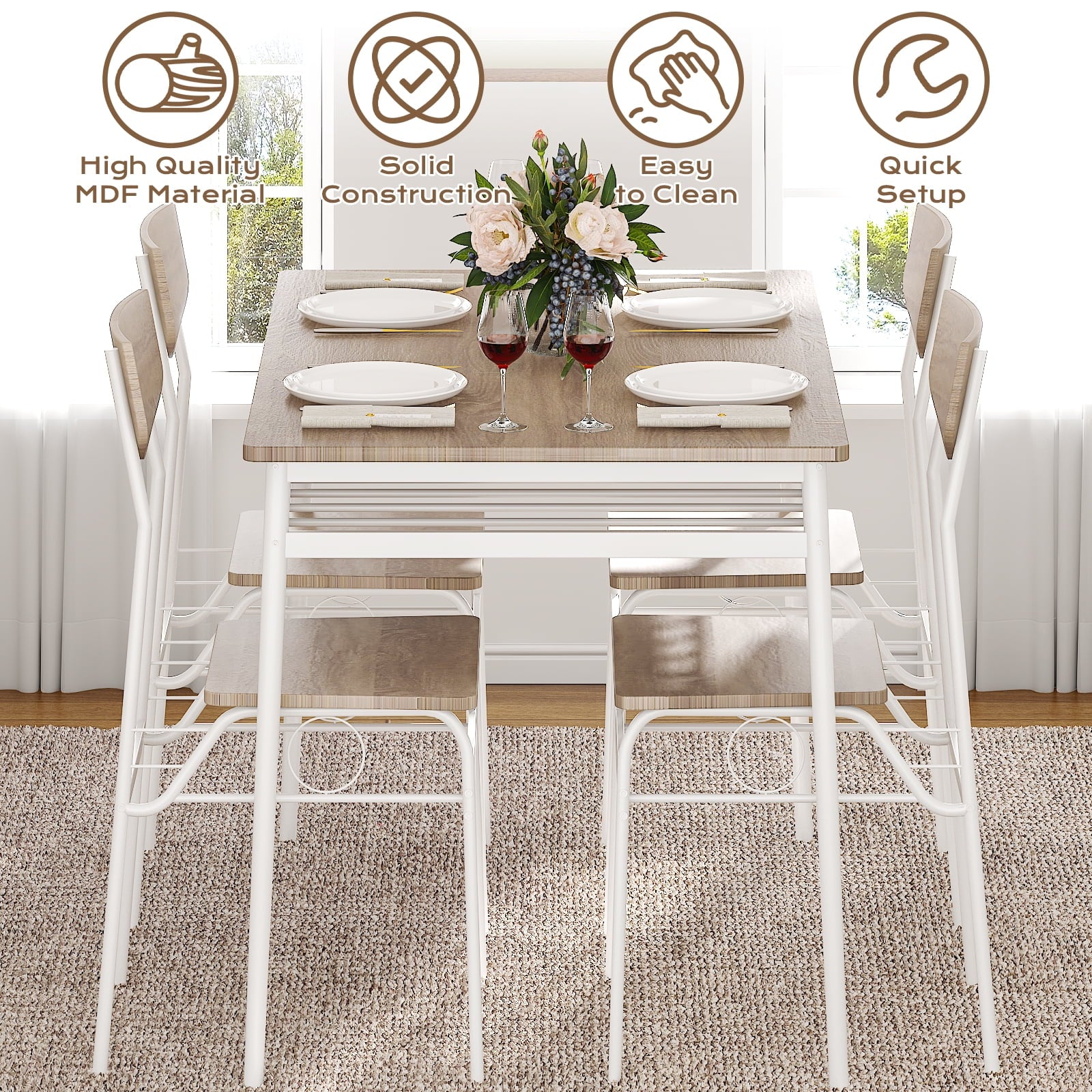Ktaxon Dining Table Set for 4/6 with Storage Racks, Dining Room Table Set for 4/6 Modern Design, Kitchen Table and Chairs for Home Kitchen, Natural Wood