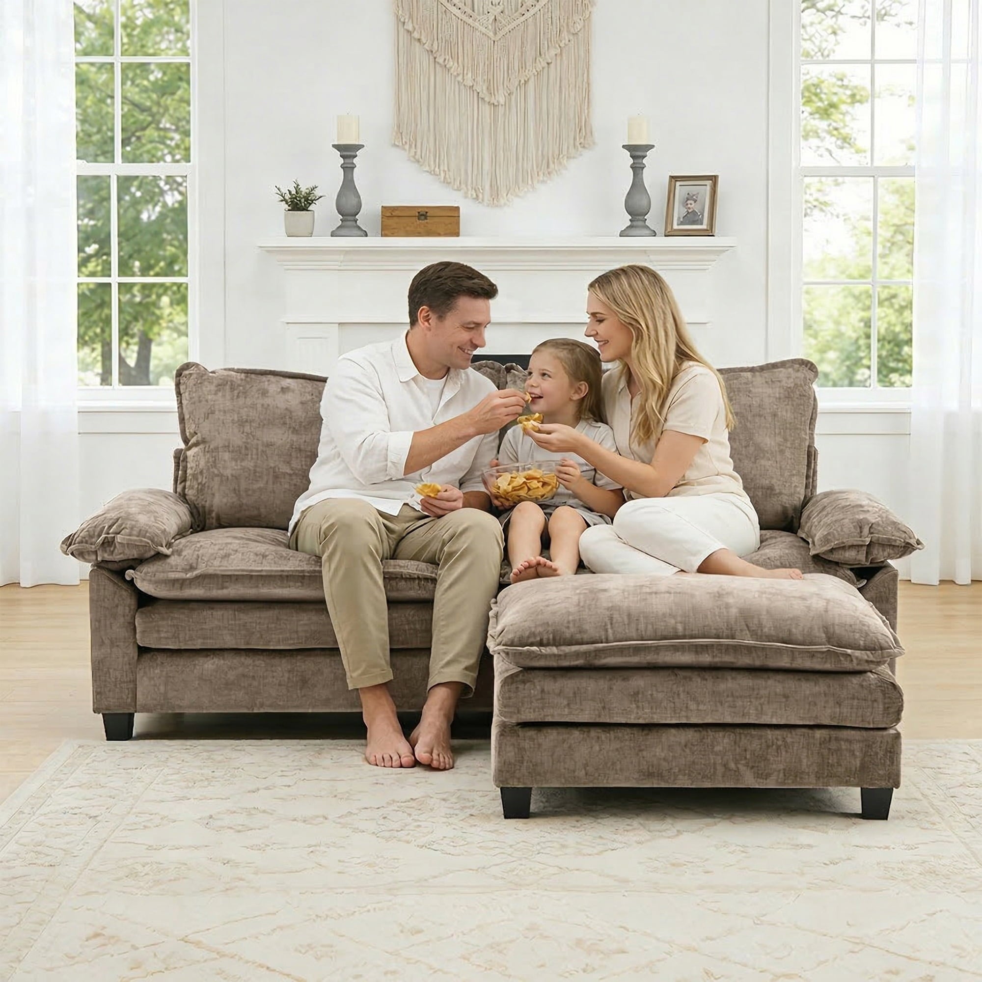 Ktaxon Sectional Sofa L Shaped Couch with Chaise Living Room Sleeper Set, 2 Seats with Chenille and Double Layer Cushions 86 W Beige