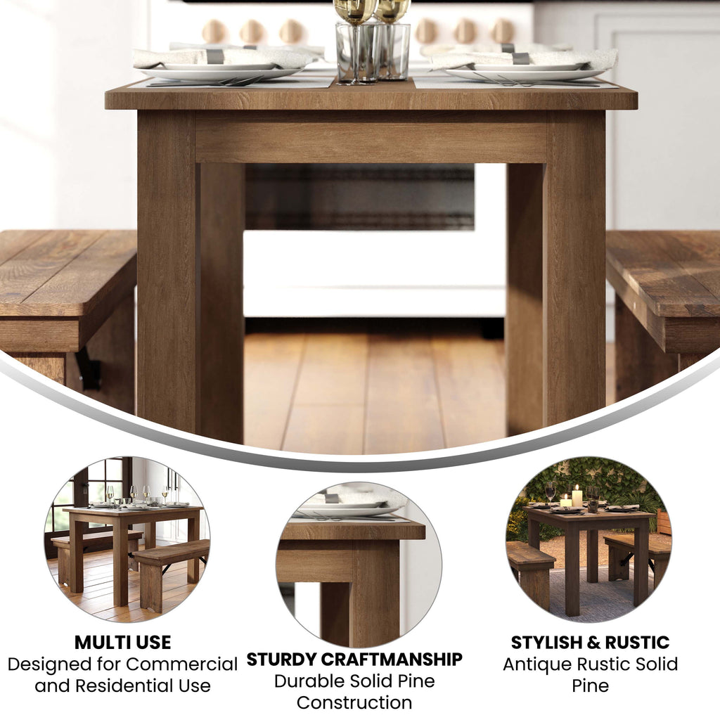 Jessamine 46 x 30 Rectangular Antique Rustic Solid Pine Farm Dining Table